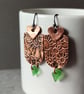 Copper and seaglass drop earrings, hearts, recycled material - Image 1