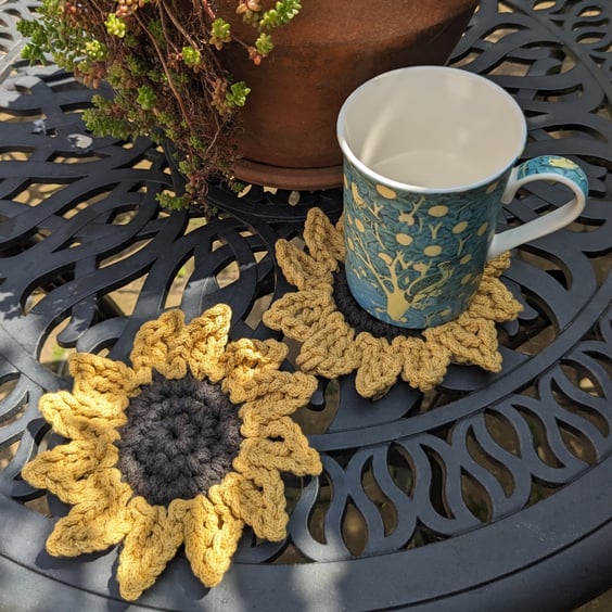 Sunflower coaster, chunky mat, cotton coasters, plant lovers gift