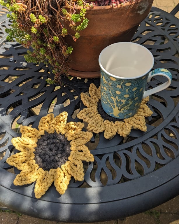 Sunflower coaster, chunky mat, cotton coasters, plant lovers gift