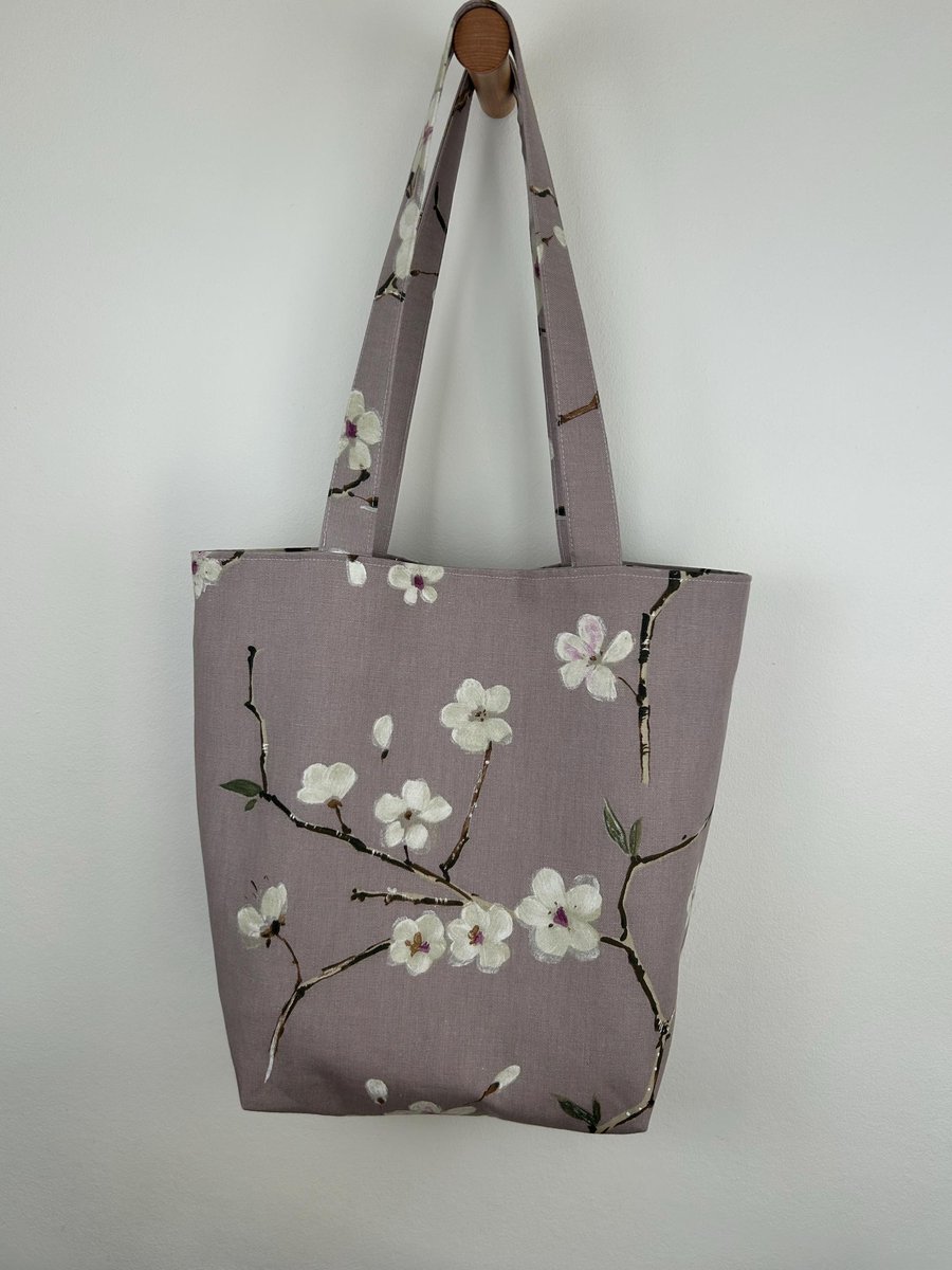 Floral Blossom Cotton Tote Bag, Lined Shopping Bag