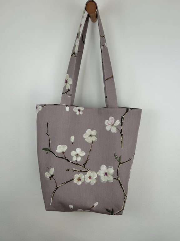 Floral Blossom Cotton Tote Bag, Lined Shopping Bag