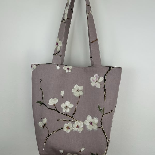 Floral Blossom Cotton Tote Bag, Lined Shopping Bag