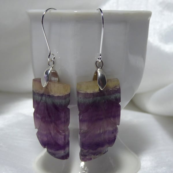 Carved Fluorite and Sterling Silver Earrings