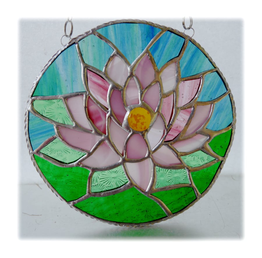 SOLD Waterlily Suncatcher Stained Glass 006 Pink
