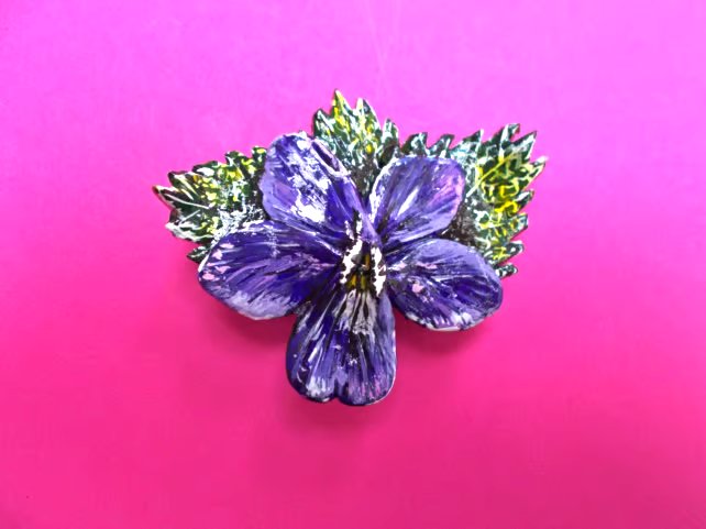 Handmade Large VIOLET BROOCH : Hand Painted Purple Viola Flower Lapel Pin