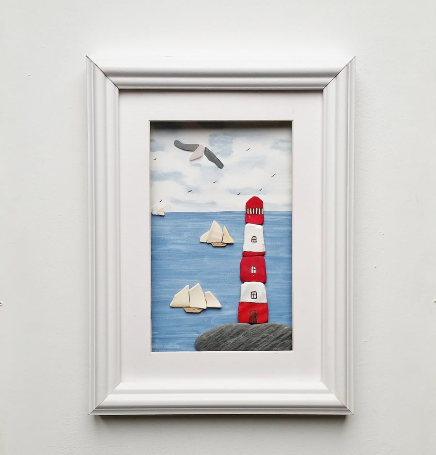 Lighthouse, Nautical, Coastal Wall Art, Lighthouse and Tall Ships,  Cornwall