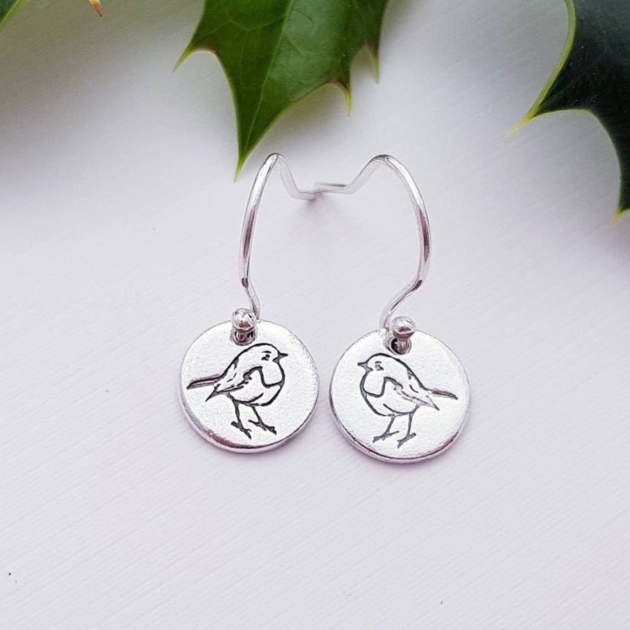 Dangle Christmas Robin Earrings sterling silver