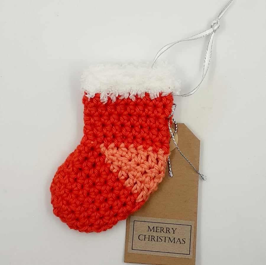 Orange Crochet Stocking Decoration  - Alternative to a Card 