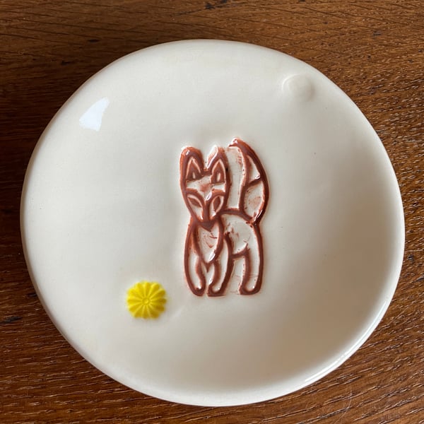 Ceramic dish with fox design