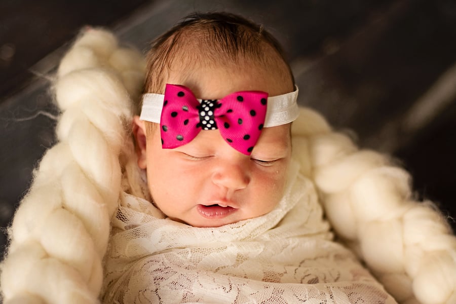 Hot Pink and Black Polka Dot Bow Hairband, Newborn to 3 Years
