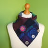 Neck Warmer Scarf with 3 button Trim. Upcycled Cowl. Felt Flower .No 4