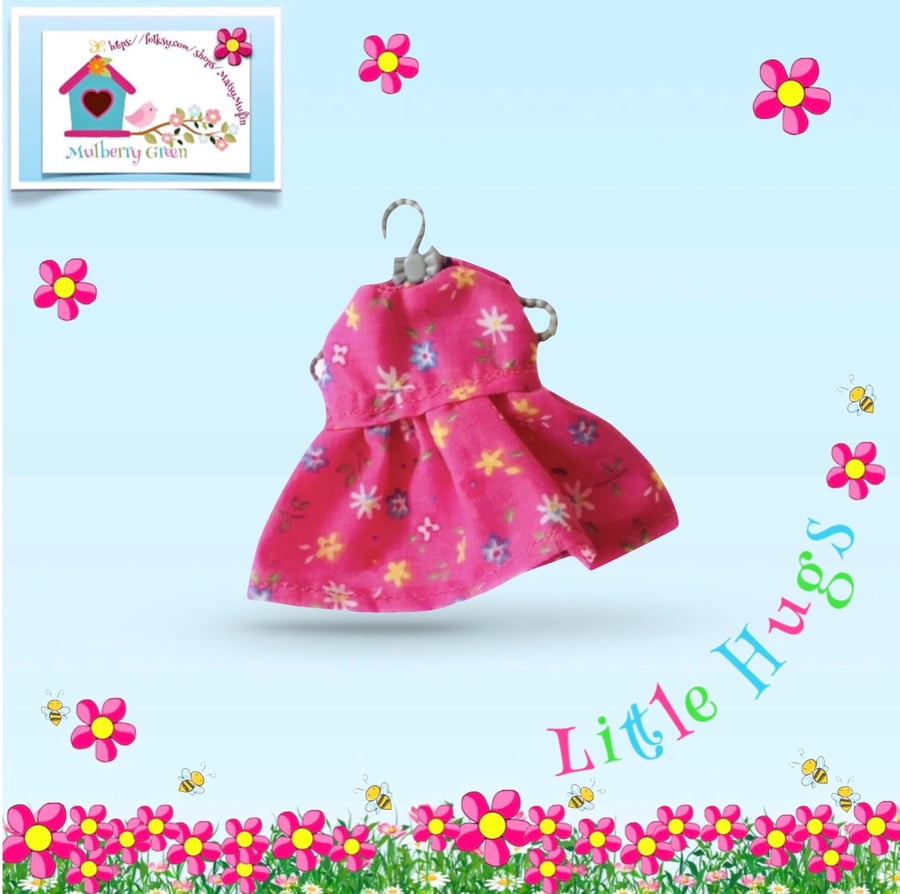 Reserved for Kat Cerise Pink Flowered Dress to fit the Little Hugs dolls 