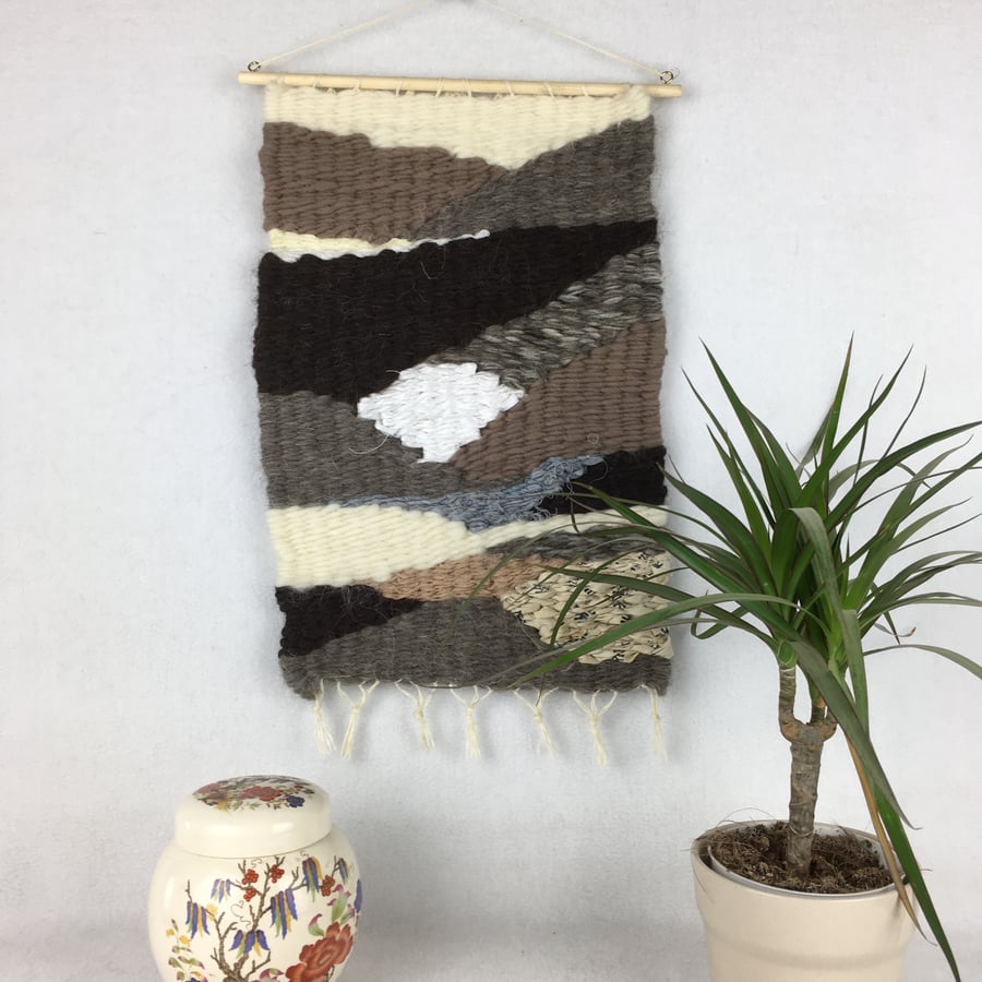 Woven wool and silk wall hanging in natural colours - SALE ITEM