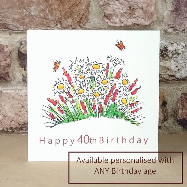 Birthday Card Daisy Garden - Personalised with any age