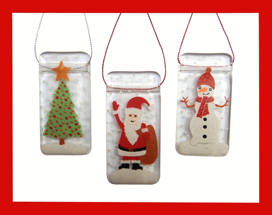 Handmade Fused Glass Christmas Tree Decorations