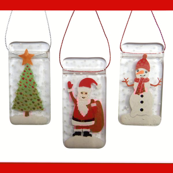 Handmade Fused Glass Christmas Tree Decorations