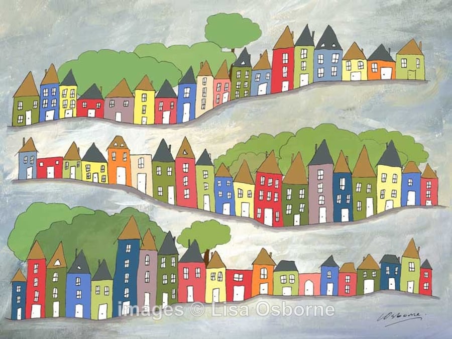 Hilly Streets - signed print from illustrations of houses