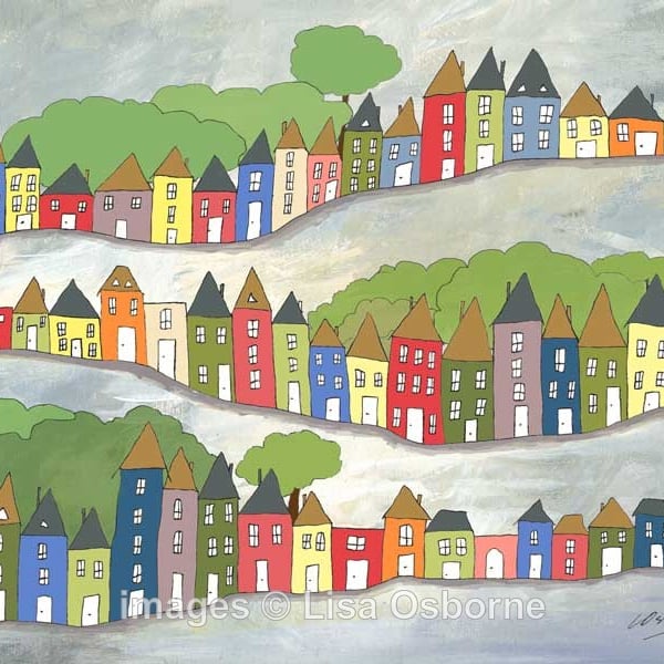 Hilly Streets - signed print from illustrations of houses