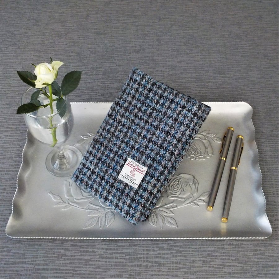 Harris tweed covered A6 diary notebook journal blue black dogtooth