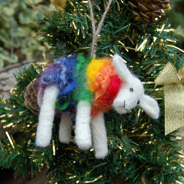 Needle felt Rainbow Sheep -tree bauble - Easter decoration