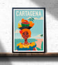 Cartagena retro travel poster, Colombian girl retro print, Colombia wall art - Image 1