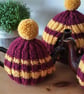 Small Tea Cosy for 2 Cup Tea Pot, Dark Red & Gold Striped, Hand Knitted - Image 9