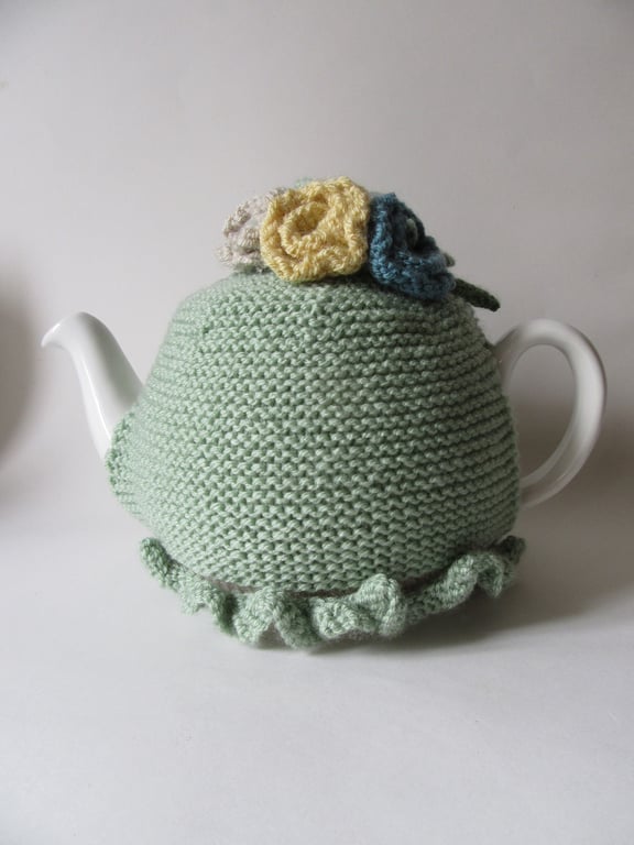 Tea cosie tea cosy - pastel green with multi coloured roses