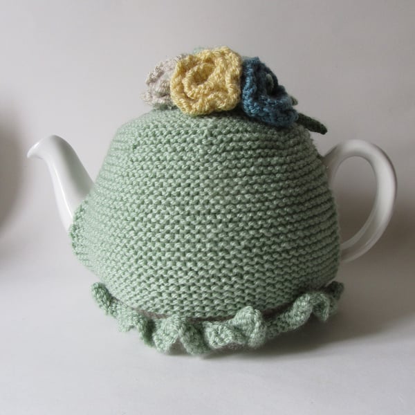 Tea cosie tea cosy - pastel green with multi coloured roses