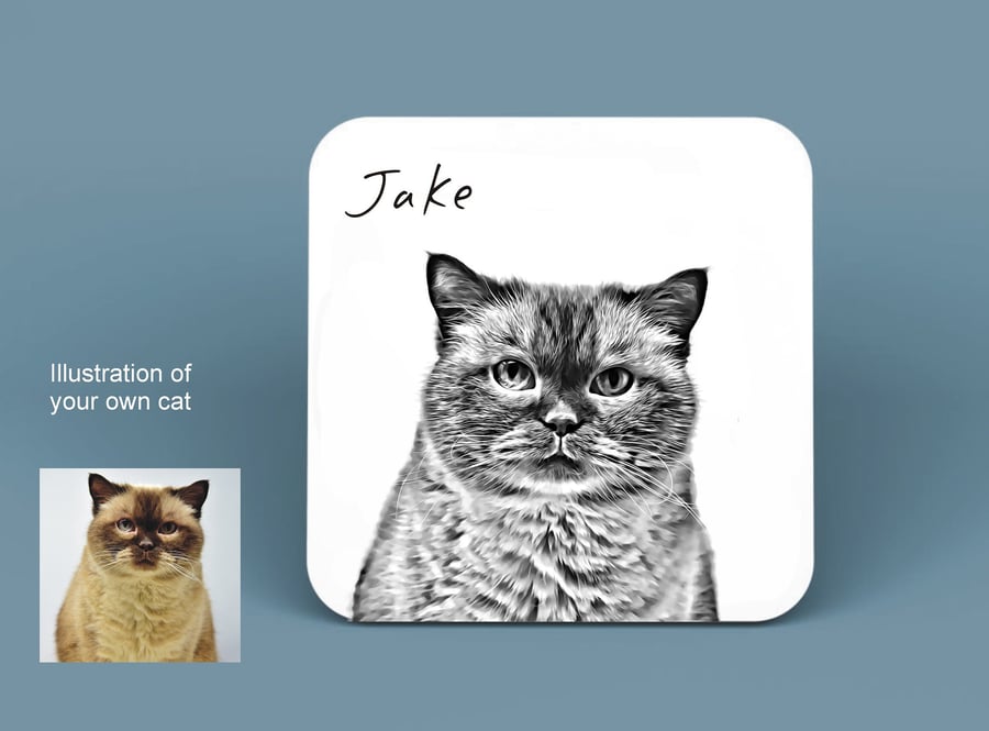 Personalised Cat Illustration Coaster - Cat Memorial or Pet Owner Gift
