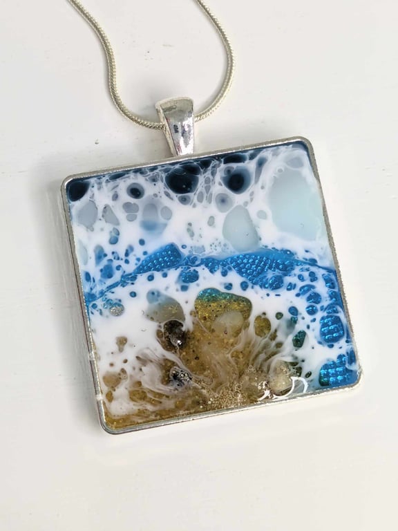 Square Sea Themed Resin Pendant