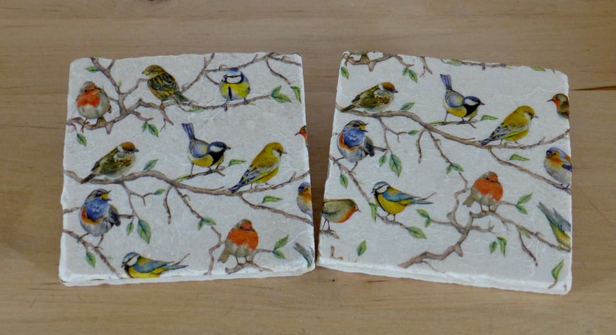 Marble 'Garden Birds' Coasters