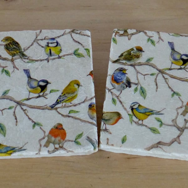 Marble 'Garden Birds' Coasters