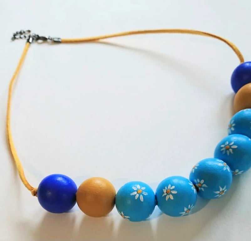 Floral colourful wooden bead necklace - Hand Painted - by Petal and Wren