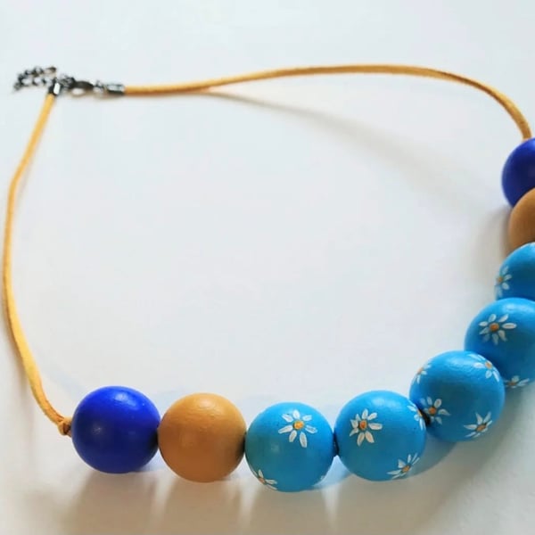 Floral colourful wooden bead necklace - Hand Painted - by Petal and Wren