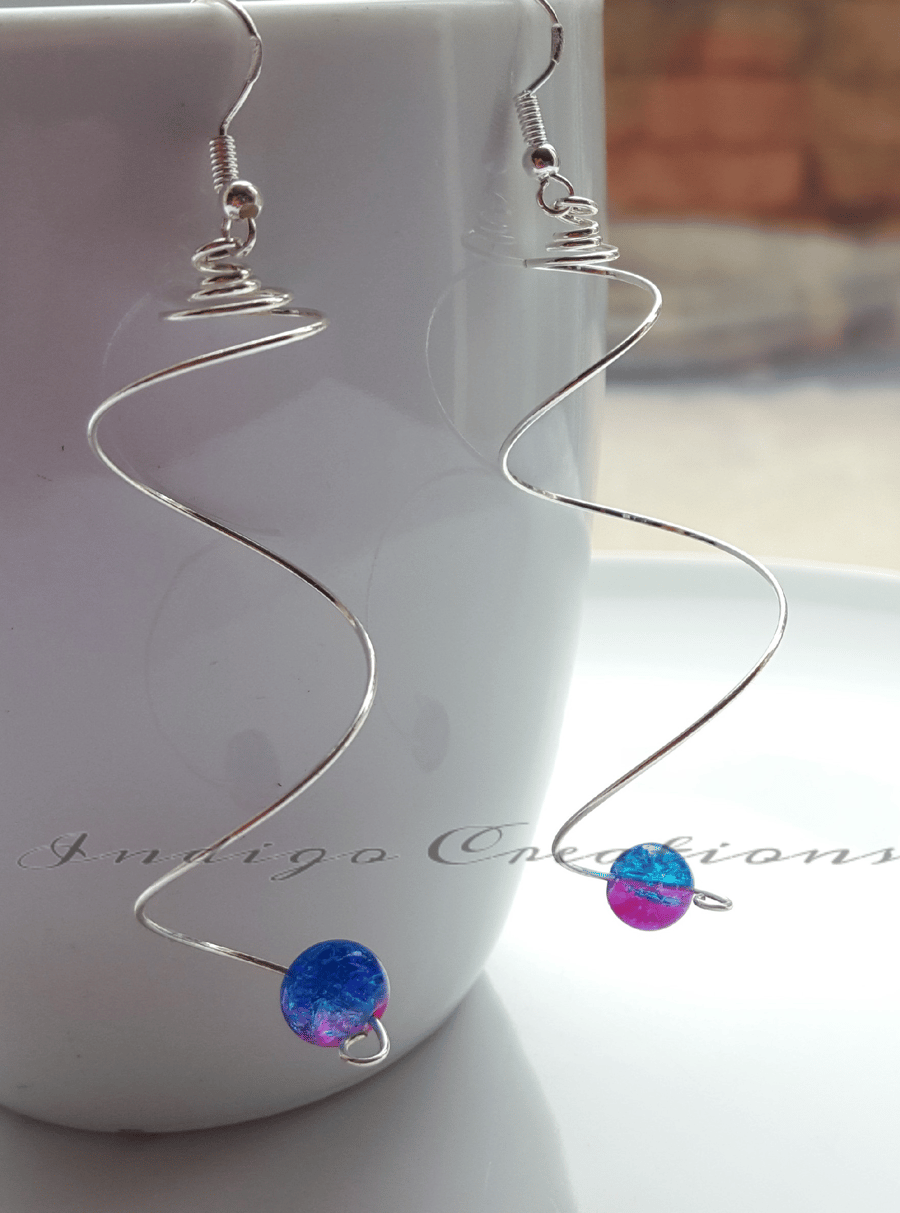 Earrings Silver Plated Spiral Earrings With Glass Drawbench Beads