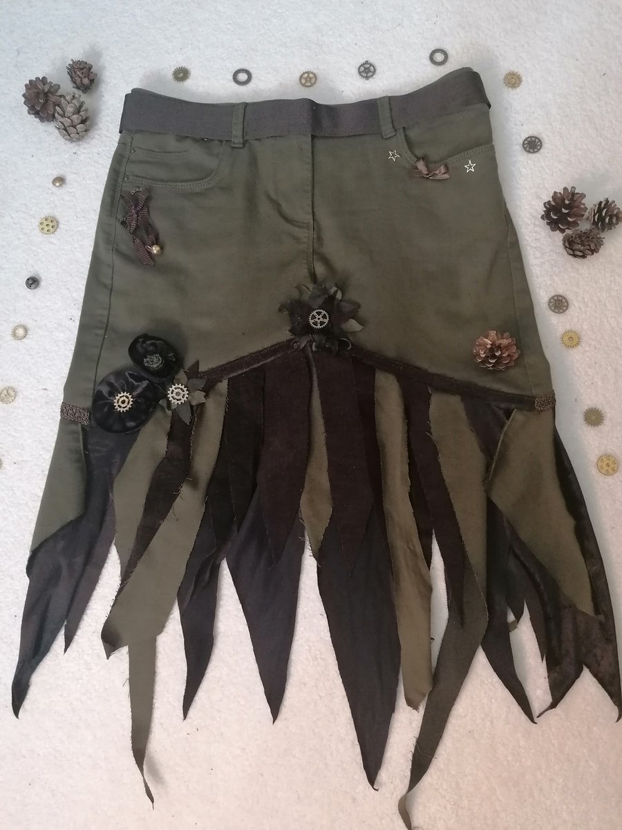 size 14 Upcycled Olive Woodland Fairy Skirt 