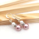 Austrian Crystal Pearl Earrings in Dusky Pink - Pink Pearl