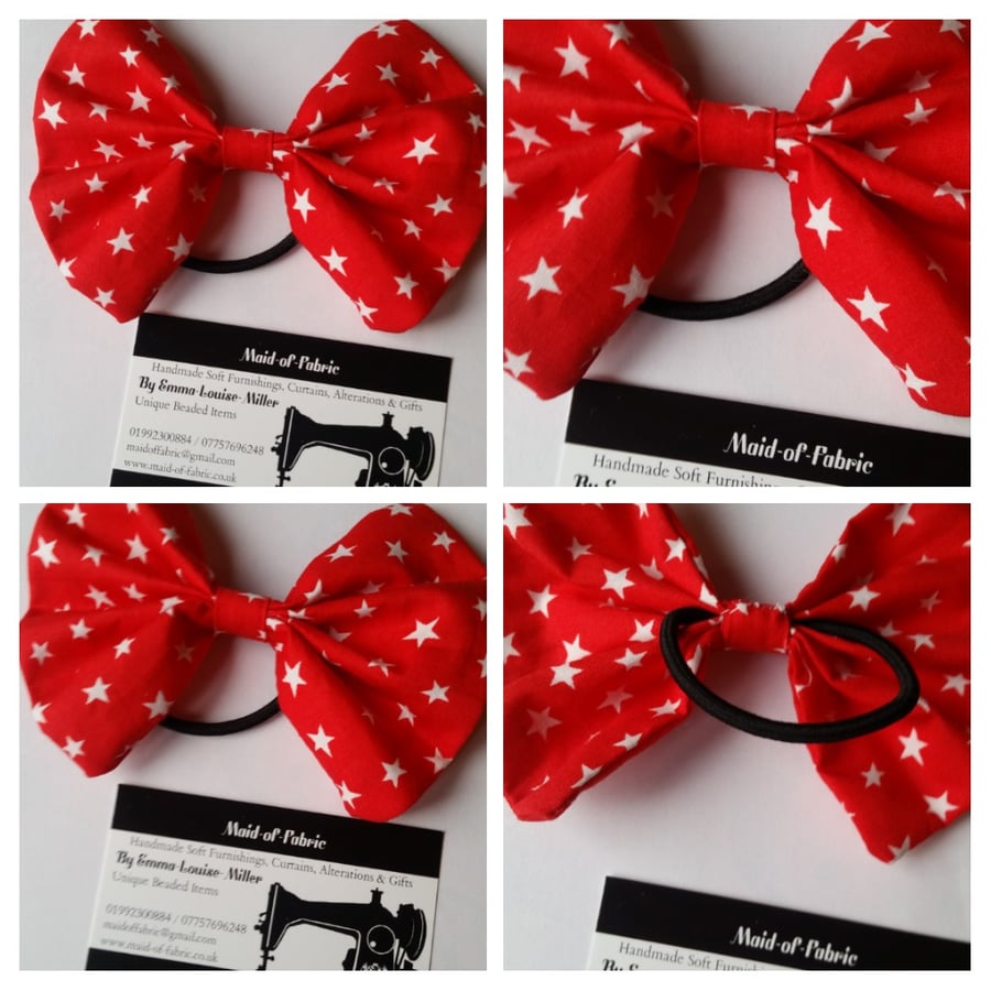 Hair bobble bow in red star fabric. 3 for 2 offer.  