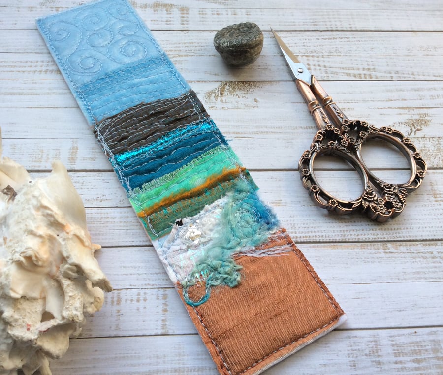 Embroidered seascape bookmark. 