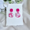 Pink Marble Acrylic Earrings - Magenta Square Geometric Drops