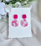 Pink Marble Acrylic Earrings - Magenta Square Geometric Drops