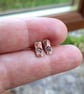Hammered Copper Paw Print Stud Earrings - Sterling Silver Posts - Image 1