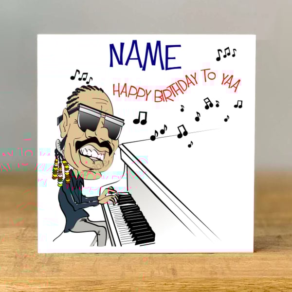 Personalised stevie wonder Music Birthday Card, Motown Inspired,