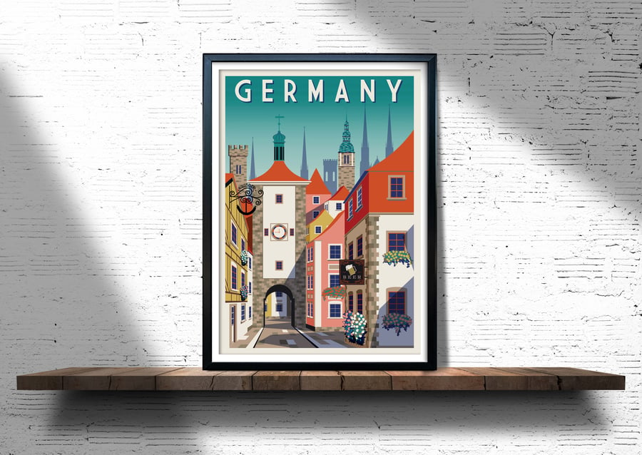 Germany retro travel poster, Germany wall print, retro wall art