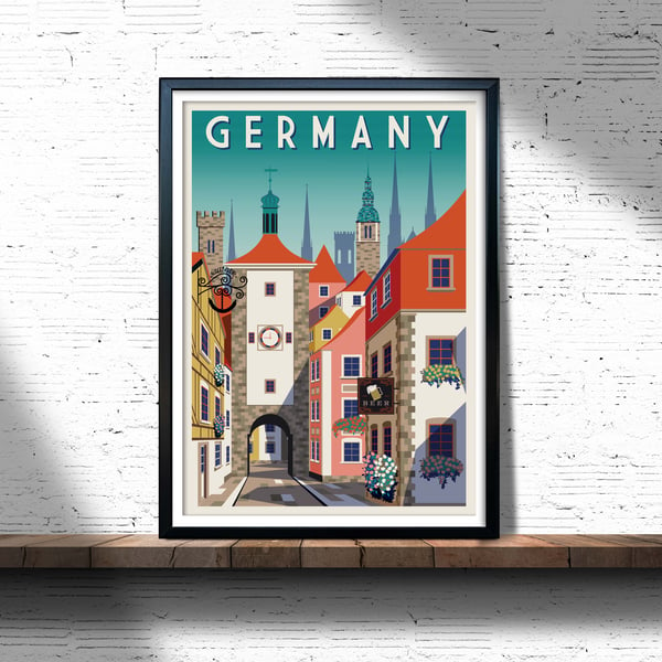 Germany retro travel poster, Germany wall print, retro wall art