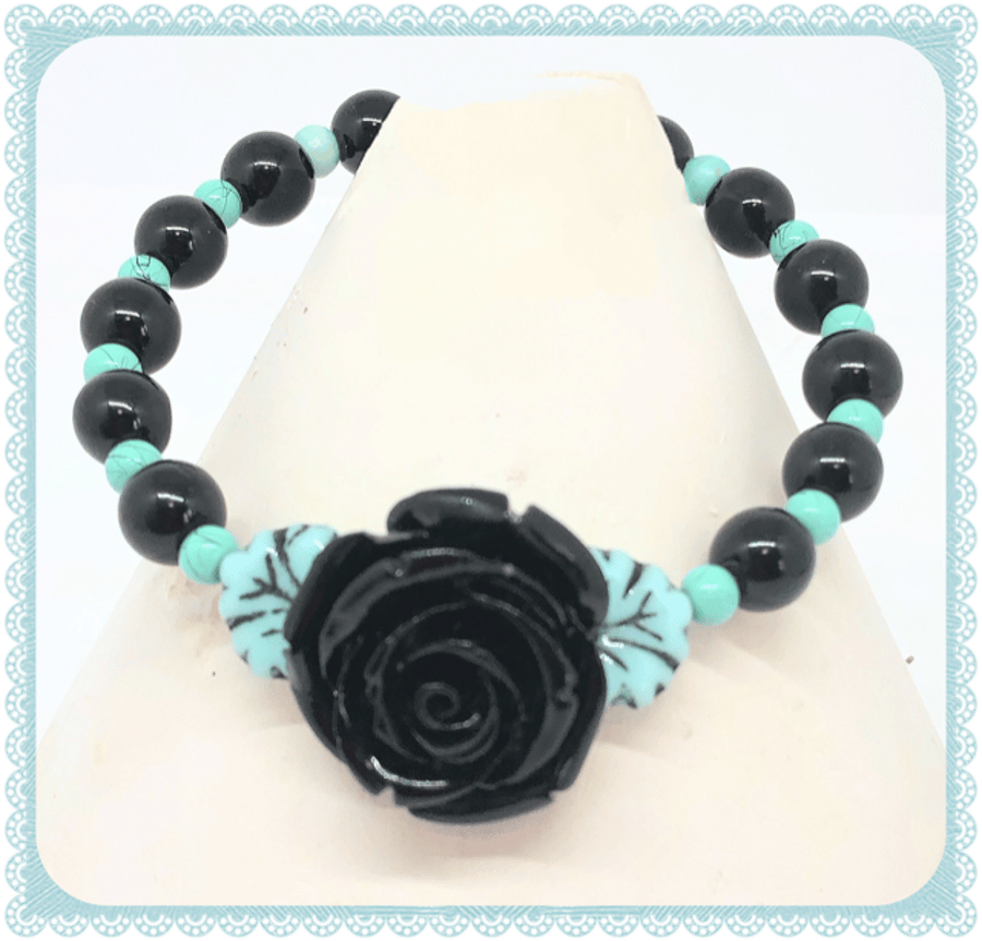 One of a Kind Black Rose bangle style bracelet