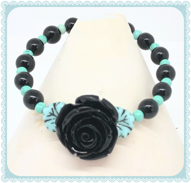 One of a Kind Black Rose bangle style bracelet