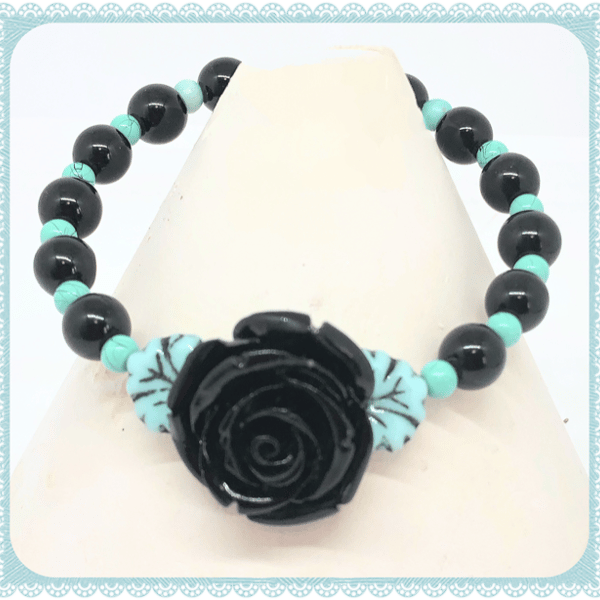One of a Kind Black Rose bangle style bracelet