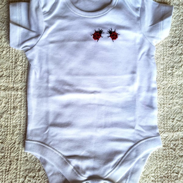 Ladybird, Baby Vest, age 0-3 months, hand embroidered