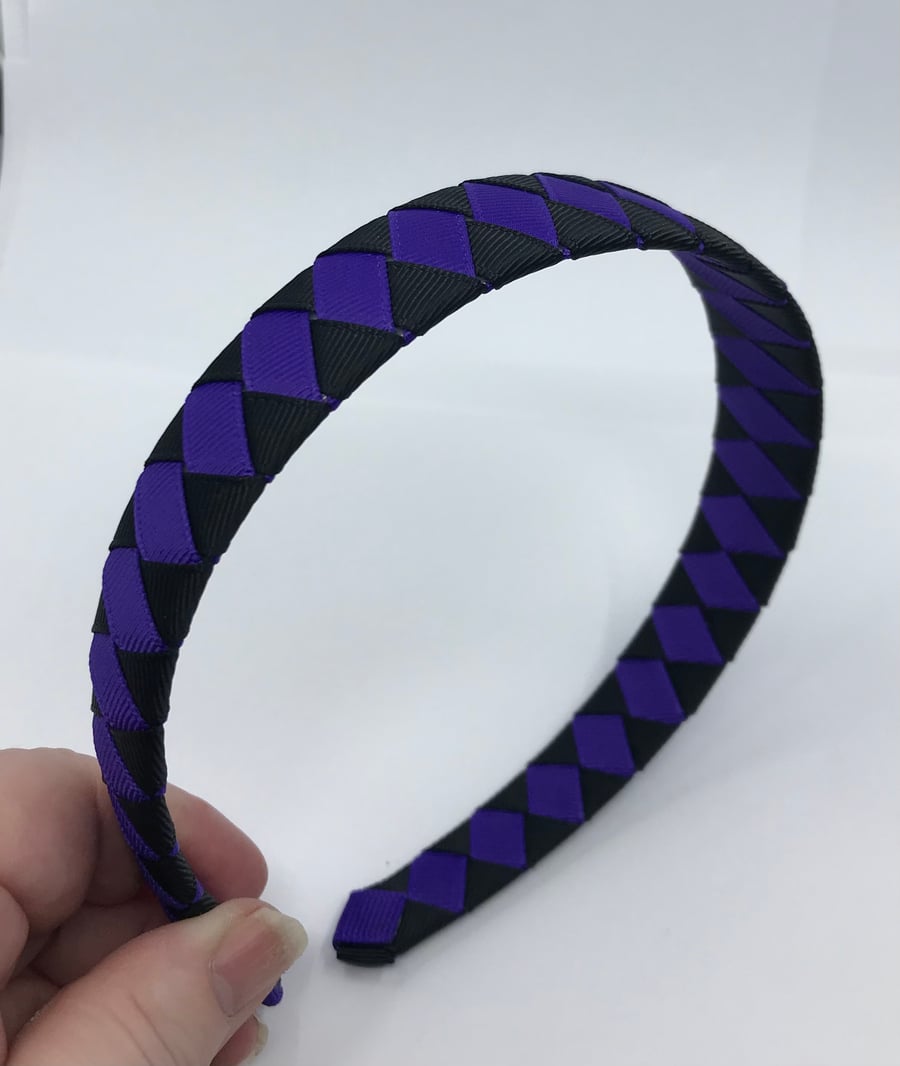 Black and Purple Diamond Pleated Hairband